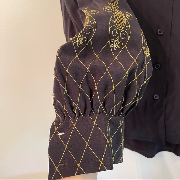 Vintage Diane von Furstenberg Silk Embroidered Blouse DVF - Picture 3 of 7